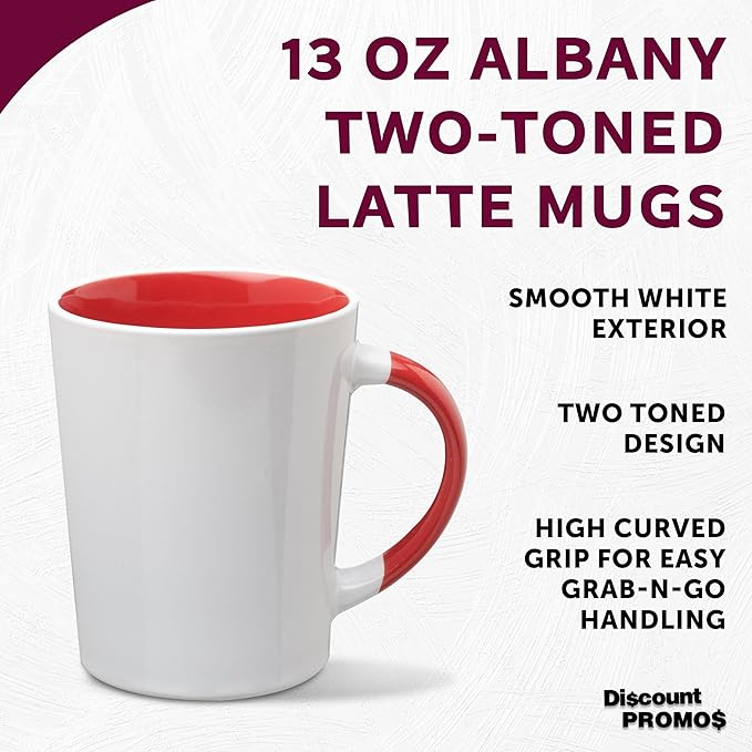 DISCOUNT PROMOS Ceramic Latte Coffee Mugs by Albany 13 oz. Set of 10, Bulk Pack - Perfect for Coffee, Tea, Espresso, Hot Cocoa, Other Beverages - Red