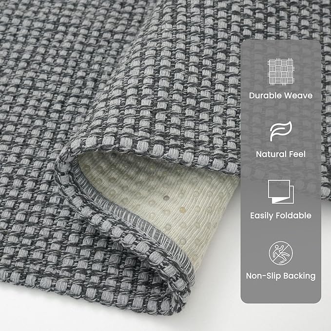 Braided Runner Rug 3x8 Ft Washable Runners for Hallways Non Slip Rubber Backed Kitchen Runners Cotton Entryway Runner Indoor, Woven Floor Carpet for Hall Kitchen Bedroom, Dark Grey/Grey