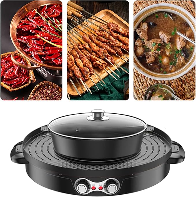 2 in 1 Hot Pot with Grill, 110V 2200W Electric Hot Pot, Barbecue Grill Pot Electric Shabu for Homes, Restaurants, Picnics