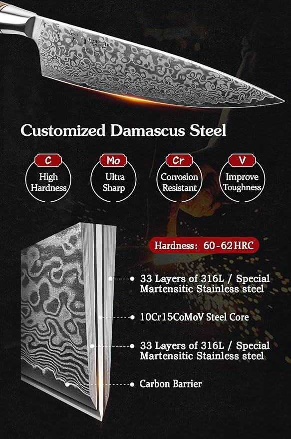 HEZHEN Chef's Knife-Professional-8.3 inch Damascus Steel, Kitchen Knife VG10 Gyuto Knife-Master Series Chef Cooking Tool at Home,Restaurant-Figured Sycamore Wood Handle