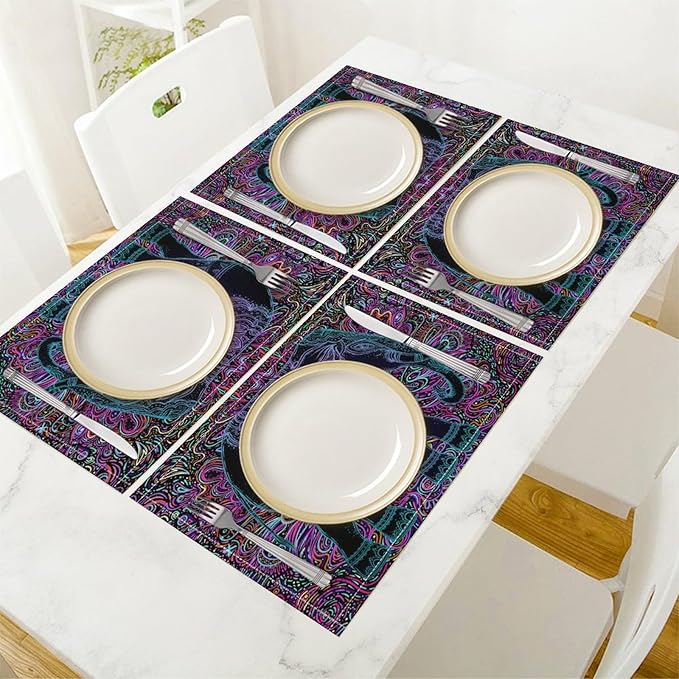 Boho Mandala Placemats Set of 4 Abstract Indian Ethnic Art Printed Dining Table Mats for Restaurant Home Kitchen Holiday Picnic Party Decor 12x18in