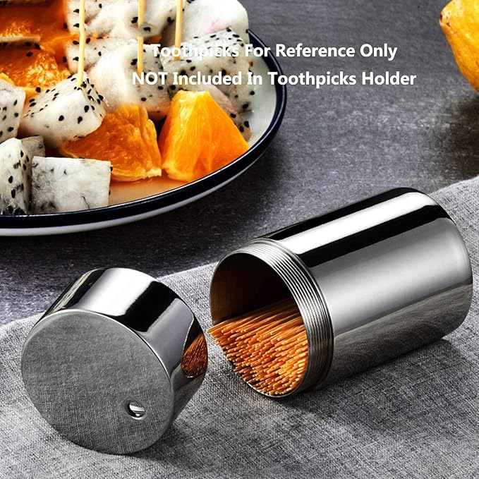 Mu&Ti Premium Stainless Steel Toothpick Holders Set - SUS304 Glossy, Elegant Cylinder Design (Glossy)