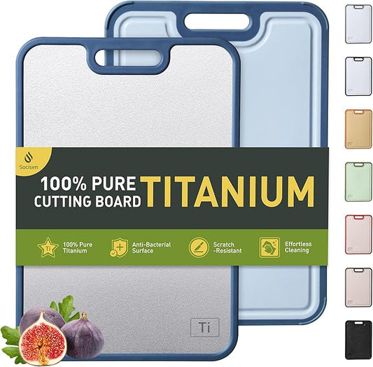 2 in 1 Pure Titanium Cutting Boards for Kitchen Chopping Board with Handle Large Big Small Kitchen Meat Butcher Block Not Stainless Steel Wood Bamboo Glass Rubber Plastic Silicone Acrylic Teak Sink