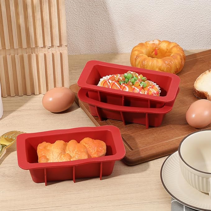 MAQUITA 12 Pack Silicone Mini Bread Loaf Pans for Baking, Small Silicone Bread Loaf Pan Set, Rectangular Non-Stick Baking Mold Pans for Oven, Bread, Cake, Easy Release (Red)