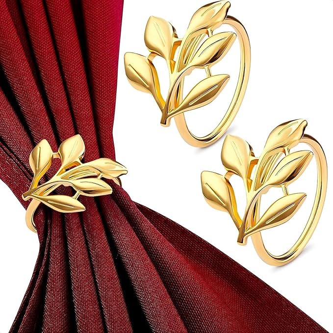Gold Napkin Rings Set of 20 - Easter Napkin Rings Fits Various Napkin Styles, Reusable Elegant Gold Leaf Design for Dinner Parties, Special Events, Holidays & Easter Table Decor, Great Gifts for Hosts