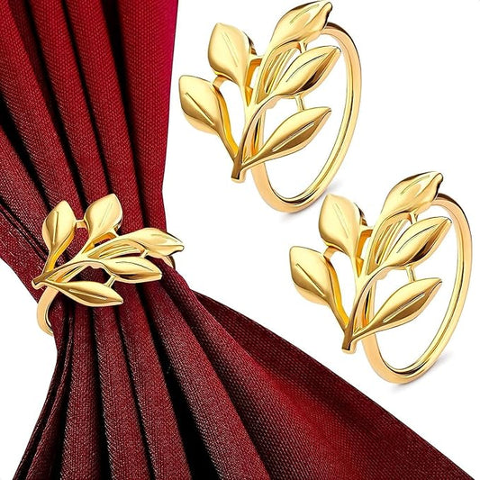 Gold Napkin Rings Set of 20 - Easter Napkin Rings Fits Various Napkin Styles, Reusable Elegant Gold Leaf Design for Dinner Parties, Special Events, Holidays & Easter Table Decor, Great Gifts for Hosts