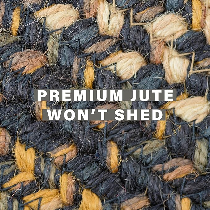 Homespice Kilimanjaro Braided Jute Rug 20x30 - Black Braided Rug for Kitchen for Primitive Decor, Durable, No Shed Jute for Easy Maintenance