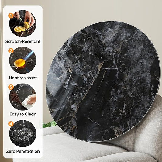 Lazy Susan Turntable 35.4 Inch-360°Silent Rotating Anti-Slip Serving Tray,Heavy Duty Centerpiece for Kitchen, Dining & Coffee Table-Glossy Black Modern Design with Non-Slip Base