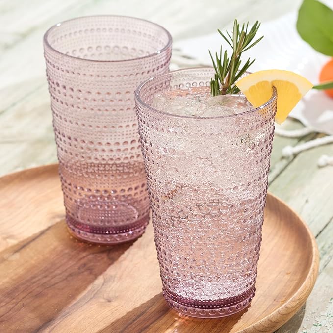 Santa Fe Plum Set of 6 Premium Acrylic Ice Tea Glass 22 oz – Unbreakable Drinkware with Textured Bubble Design, Shatterproof Tumblers for Indoor & Outdoor Use