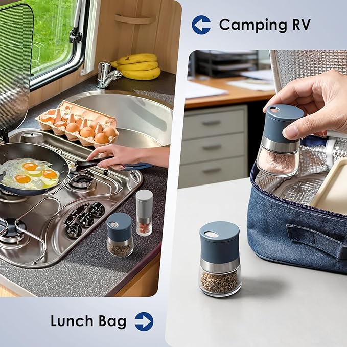Vzaahu Mini Salt and Pepper Shakers 2 Set Blue1.28oz, Small Spice Dispenser with Adjustable Pour Holes, Perfect for Table, Kitchen, Travel
