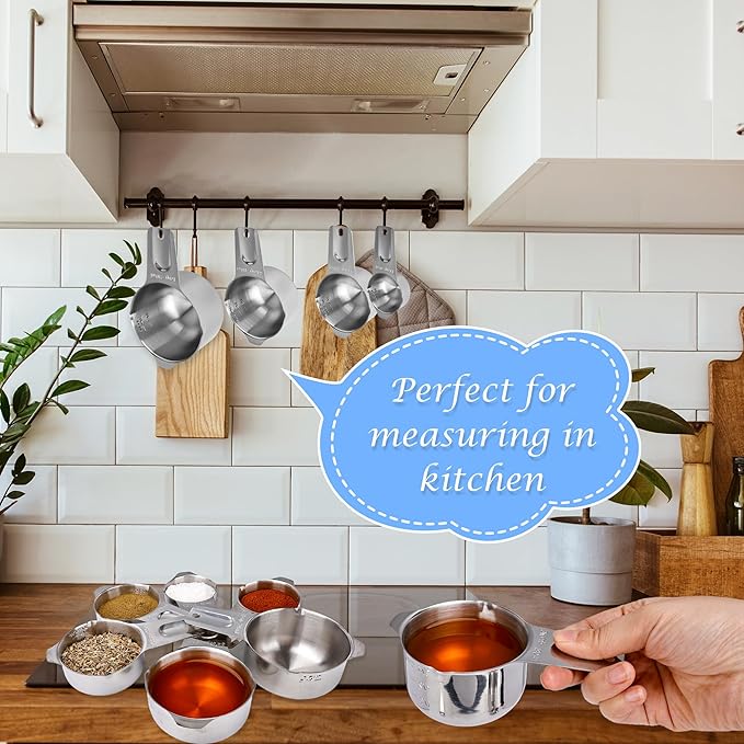 8 Pcs Stainless Steel Measuring Cup Set 16 8 6 5 4 3 2 1 oz Single Metal Measure Scoop for Wet and Dry Ingredients Cooking Great Kitchen Gadgets Dog Food Scoop