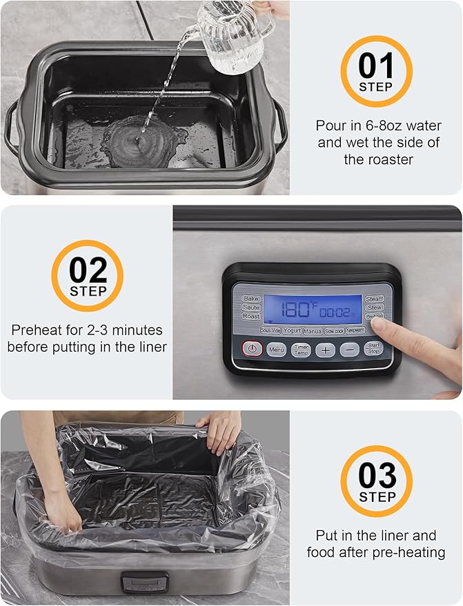 SMARTAKE Electric Roaster Liners, 15 Count Disposable Roaster Liners, Fits 16, 18, 22 Quart Roasters, Roaster Pan Oven Liners Plastic Cooking Bags for Instant Cleanup, 18 x 34 Inch