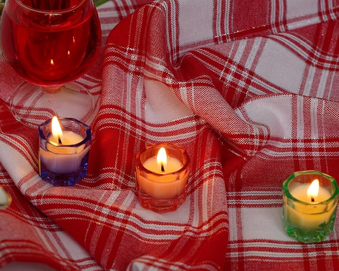 Blue Needles Gingham Buffalo Plaid Cloth Napkins 100% Cotton Set of 12 Dinner Table Napkins 18x18 inch Soft, Reusable, Washable Perfect for Valentine's Day Parties & Everyday Use - Silver Red & White