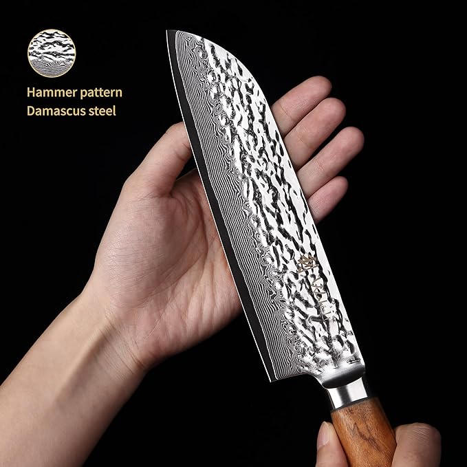 Wakoli Damascus Knife Block Set – 4-Piece Professional Kitchen Knives with Magnetic Block – Kitchen Knife Set made of 67-Layer Damascus Steel Blades & Ergonomic Zebrawood Handles