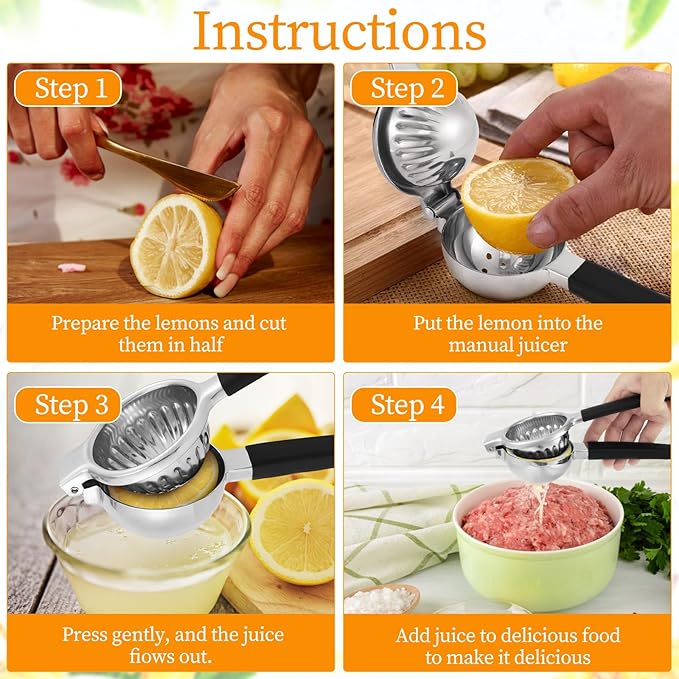 Lemon Manual Squeezer Easy to Use Lime Juicer 304 Stainless Steel Citrus Juicer Press Ergonomic Manual Squeezer Multipurpose Squeezing Tool for Kitchen Orange Lemon Lime
