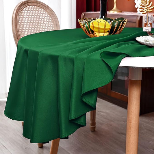 MEANMOY Green 210 GSM Water & Stain Resistant Round Tablecloth for Circle Table - Solid 90 Inch Table Cloth Cover in Wrinkle Free Durable Washable Polyester Fabric for Wedding, Party, Banquet
