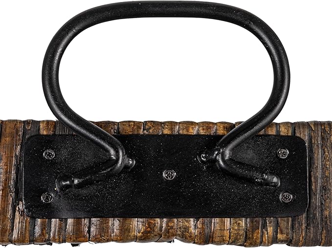 Creative Co-Op Black Rattan & Wood Tray with Handles