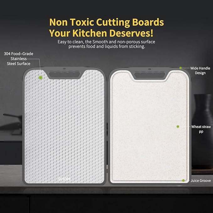 stainless steel Cutting Board for Kitchen, Cutting Board Double Sided Food Grade, Anti slip, scratch resistant, Easy to Clean Large Size 16”×11”