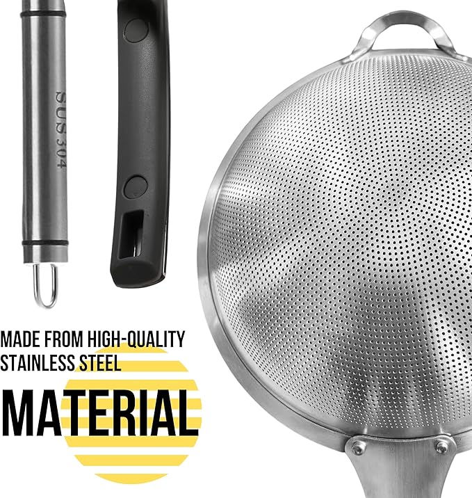 Spider Strainer Set of 3pcs - Stainless Steel Frying Spoons for Cooking Skimmer Ladle for Oil Fryer Pasta and Fat Durable Strainer Scoop Kitchen Utensil for Frying and Draining