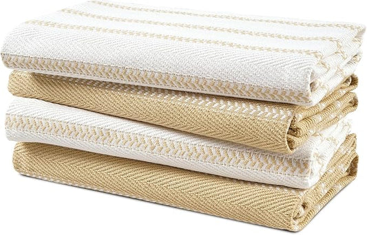 LANE LINEN Kitchen Towels Set of 4-18”x28” Absorbent Cotton Dish Towels, Quick-Drying Hand & Tea Towels for Kitchen, Light Tan