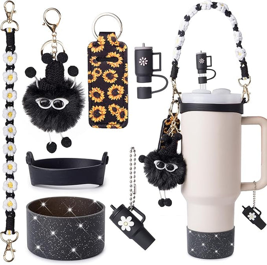 Stanley Cup Accessories Set I Water Bottle Handle Strap, Silicone Cup Boot, Lipstick Holder, Keychain Charms & Handle Charms,Straw Topper Accessories for Stanley Cups 40oz/30oz