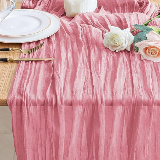 Wokceer Cheesecloth Table Runner Dusty Rose 10FT Boho Gauze Cheese Cloth Table Runner for Party Long Rustic Sheer Table Runners for Baby Bridal Shower Wedding Easter Table Decor