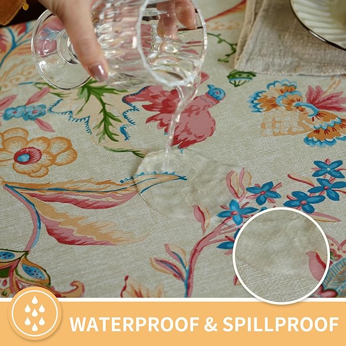Rectangle Table Cloth,100% Waterproof Tablecloth Oil Proof Spill Proof Vinyl Table Cloth, Wipe Clean Plastic Table Cover for Dining, Camping, Indoor and Outdoor 54" x 84",Songbird