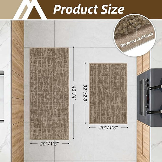 COSY HOMEER Kitchen Rugs 20"x32"+20"x48",Absorbent Soft Kitchen Mats for Floor,Non Slip Kitchen Runner Rug,Washable Kitchen Floor Mats for Sink Mat,Hallway,Laundry,Taupe