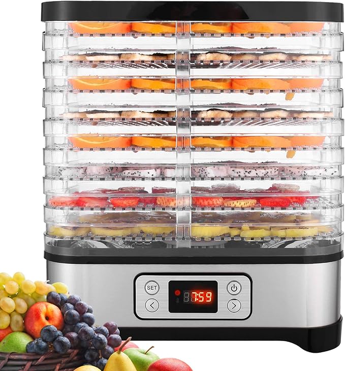 Food Dehydrator Machine, Fruit Dehydrators with 8-Trays, Digital Timer and Temperature Control(95ºF-158ºF) for Food, Jerky, Meat, Fruit, Herbs and Vegetable, 400 Watt, BPA Free
