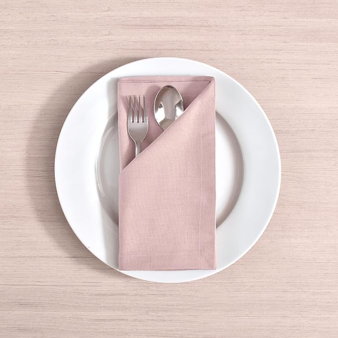 Fingercraft Cloth Napkins Set of 12, Cotton Linen Blend Napkins Cloth Washable Premium Quality Parties, Weddings, Mitered Dinner Napkin for Home Parties Christmas Thanksgiving 18x18 in Dusty Pink