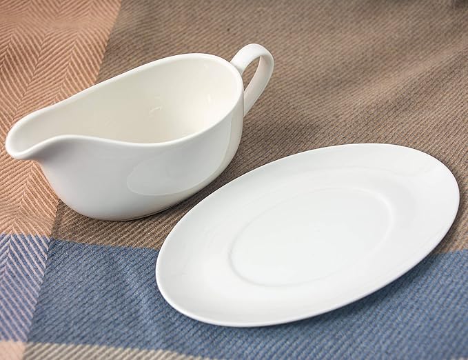 Gravy Boat with Tray Ceramic White 14oz