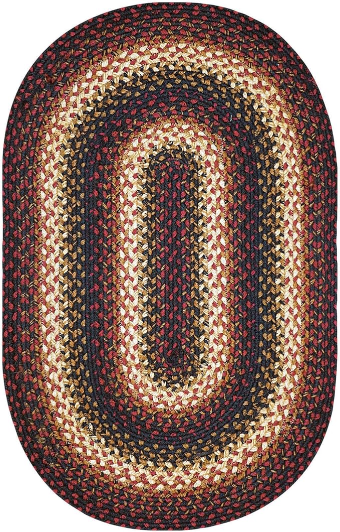 Oval Jute Braided Rug – All Natural Fiber 20" x 30" Area Rug, Made with Natural Jute Twine – A Reversible Rug for Rustic Home Décor – Homespice Prescott Oval Jute Rug 20" x 30" with Black, Red, Brown