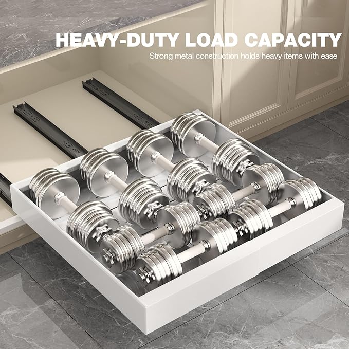 4 Pack Pull Out Cabinet Organizer 22" Deep,Full Extension 3 Slide Rails Slide Out Drawers With Raising Pad for Framed Cabinets,Expandable Width (12.3"-20.5"),No Drill Roll Out shelf,White