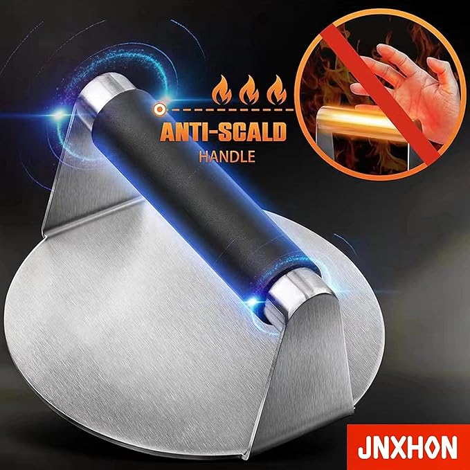 5.5inches 304Stainless Steel Burger Press, Round Burger Smasher ，Hamburger Press for Griddle, Bacon Press, Ground Steak Press，Smash Burger Press with Anti-Scald Handle