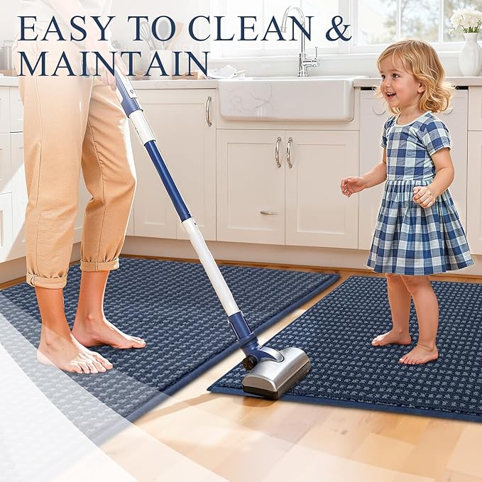 Kitchen Rugs,Non Slip Kitchen Mats for Floor-Thick Stain Resistant Kitchen Floor Mat Runner Carpet for Hallways Entryway Laundry Room Washable(24"x35"+24"x71",Navy Blue)