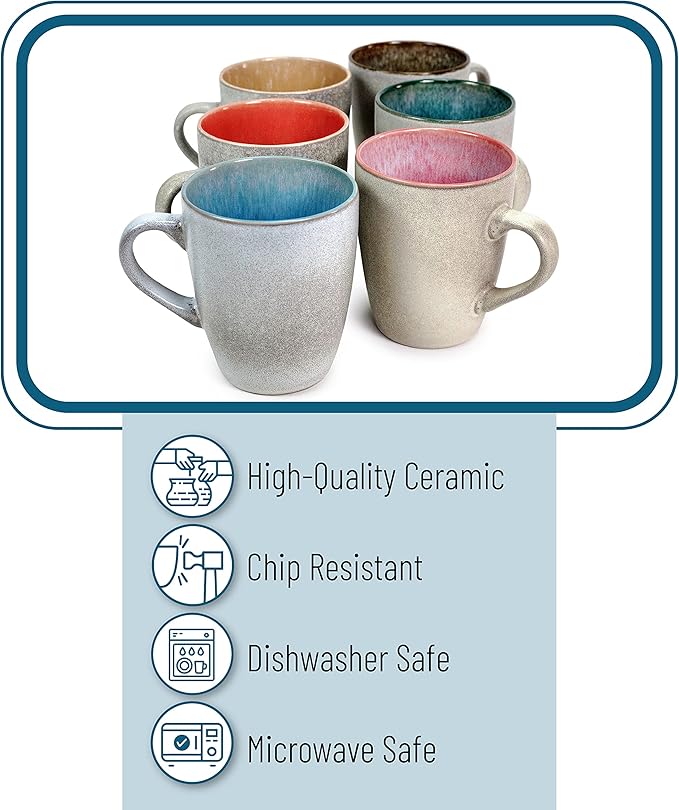 BTaT- Coffee Mugs, Set of 6, 12 oz (350ml), Mugs for Coffee Cups, Christmas Gifts