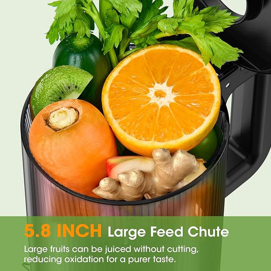 SMALLHOO Juicer Machines, 5.8" Wide Feed Chute Cold Press Juicer for Whole Vegetables & Fruits, High Juice Yield, BPA Free (Slivery)
