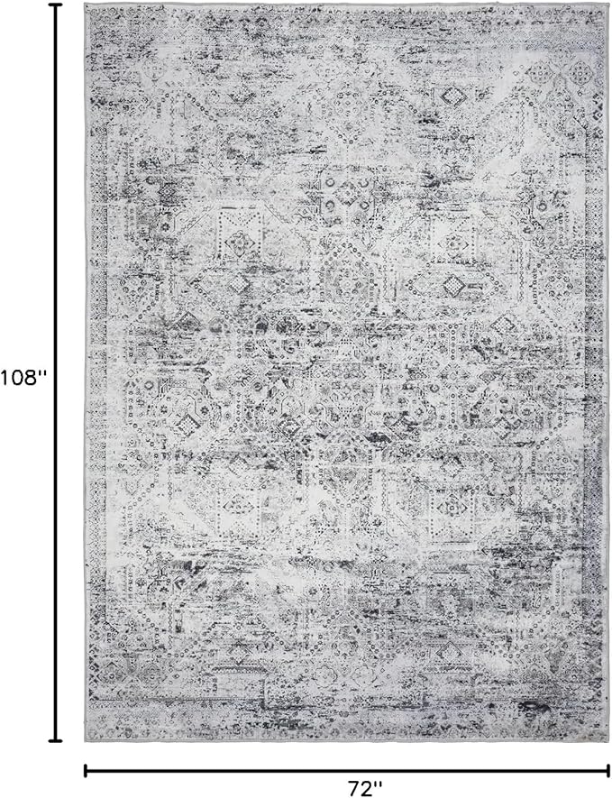 Area Rug 6×9, Large Vintage Boho Rug,Ultra-Soft Low Pile, Washable, Non Slip,Stain Resistant, Printed Carpet for Living Room Bedrooms Playroom Office Kitchen, Classic-Grey