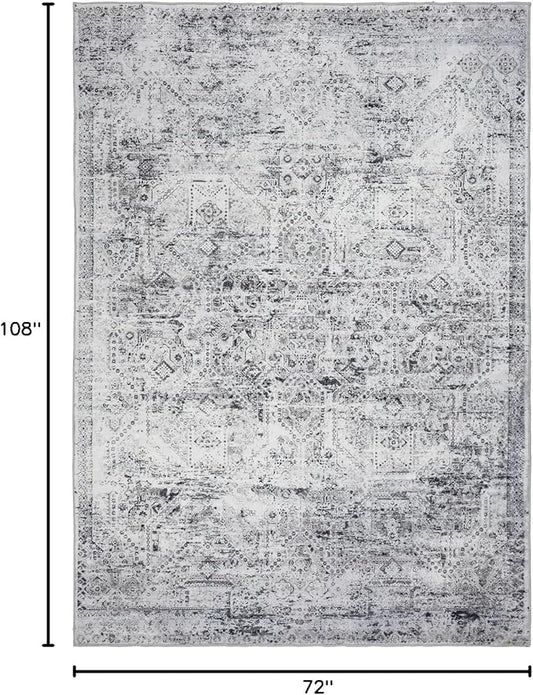 Area Rug 6×9, Large Vintage Boho Rug,Ultra-Soft Low Pile, Washable, Non Slip,Stain Resistant, Printed Carpet for Living Room Bedrooms Playroom Office Kitchen, Classic-Grey