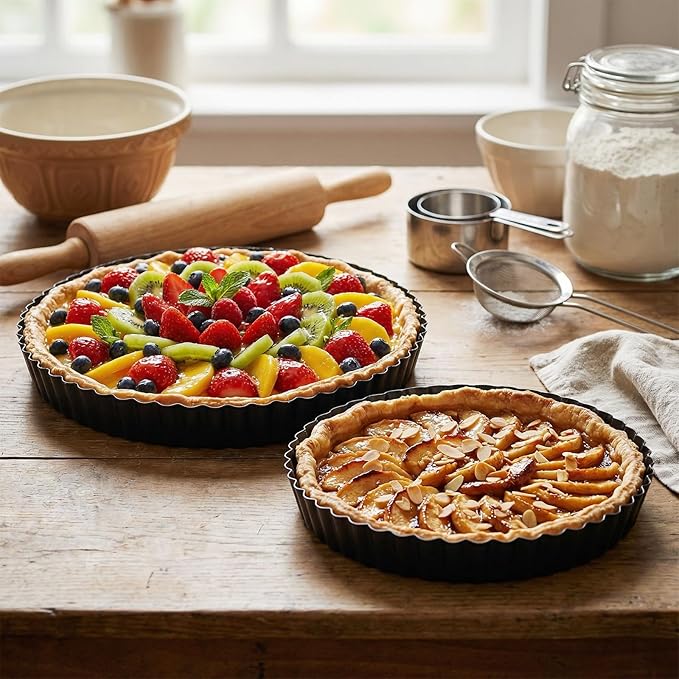 Yiyiring 5 Packs Pie Tart Pans with Removable Bottom 4'' 6" 9" 10" 11" Round Nonstick Quiche Pan Bakeware Pie Tart Molds Steel Flan Tins Fluted Side for Pies Mousse Cheese Cookie Cake Dessert
