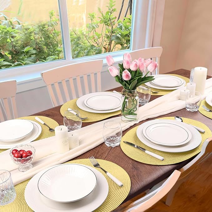 AHHFSMEI Placemats Set of 6 for Dining Table Washable Woven Non-Slip 18x12 inches Placemat Heat-Resistant Durable Table Mats for Dining Table Easy to Clean (Wheat Yellow)
