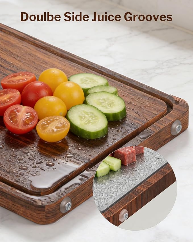 1" Thick Non Slip Dual Sided Cutting Board - Wood &GR1 Titanium, 18" Extra Large with Handle for Hanging, Juice Groove & Non-Slip Feet, Heavy Duty for Professional Kitchen