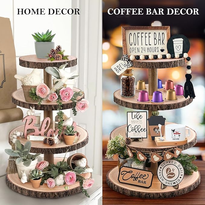 Cupcake Stand Wood Dessert Stands 4 Tier Cupcake Tower Large Cupcake Display Stand Rustic Cupcake Tier Stand for Woodland Baby Shower Decorations/Wedding/Birthday/Party/Farmhouse Decor