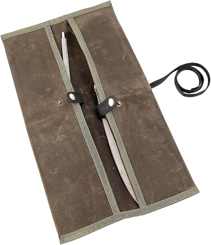 Double Knife Roll for Chefs,Waxed Canvas Vertical Knife Storage Case,Travel Carry-On Roll Bag,Rectangular Protector Sheath Pouch Organizer for Chef Kitchen Cutlery Knives Accessories,Cooking Tool