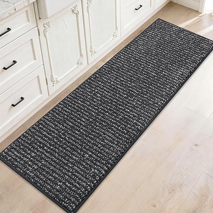 JSEI Kitchen Runner Rugs, 17''x60'' Non-Slip Kitchen Mats for Floor, Machine Washable Absorbent and Stain Resistant Kitchen Rug, Carpet Mats with TPR Backing for Kitchen, Charcoal