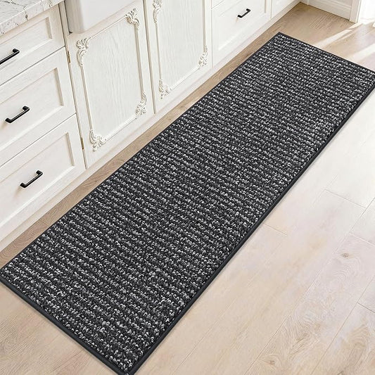 JSEI Kitchen Runner Rugs, 17''x60'' Non-Slip Kitchen Mats for Floor, Machine Washable Absorbent and Stain Resistant Kitchen Rug, Carpet Mats with TPR Backing for Kitchen, Charcoal