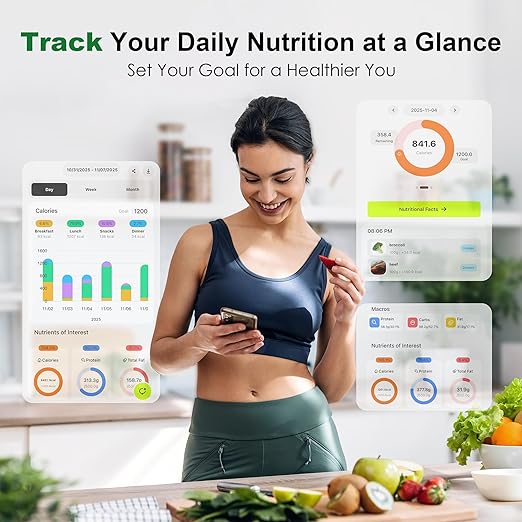 Ultrean Smart Food Kitchen Scale with Nutritional Calculator, Free App for Macro & Calorie Tracking, AI Scan, Digital Grams and Ounces for Weight Loss, Rechargeable, Stainless Steel, 33lb /15kg