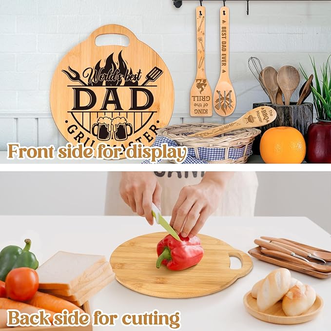 Dad Birthday Gifts - Engraved Bamboo Cutting Board Set, Unique Gifts for Dad from Daughter/Son, Fathers Day Christmas Birthday Gifts for Dad Daddy Father