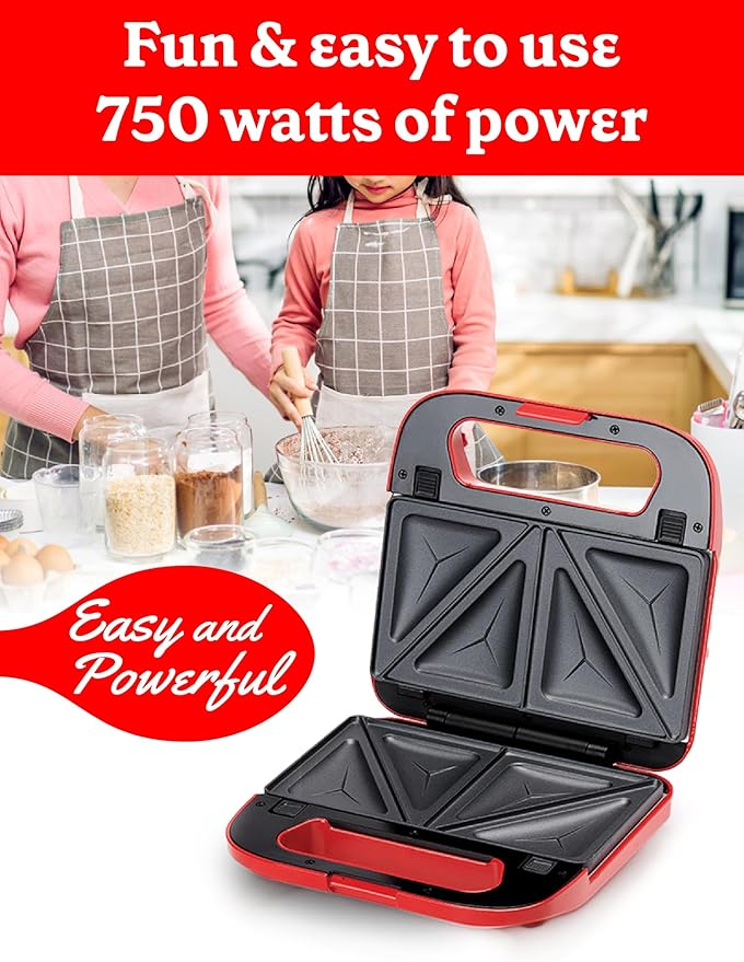 3-in-1 Indoor Grill, Sandwich/Panini Press & Waffle Maker Plus, Red