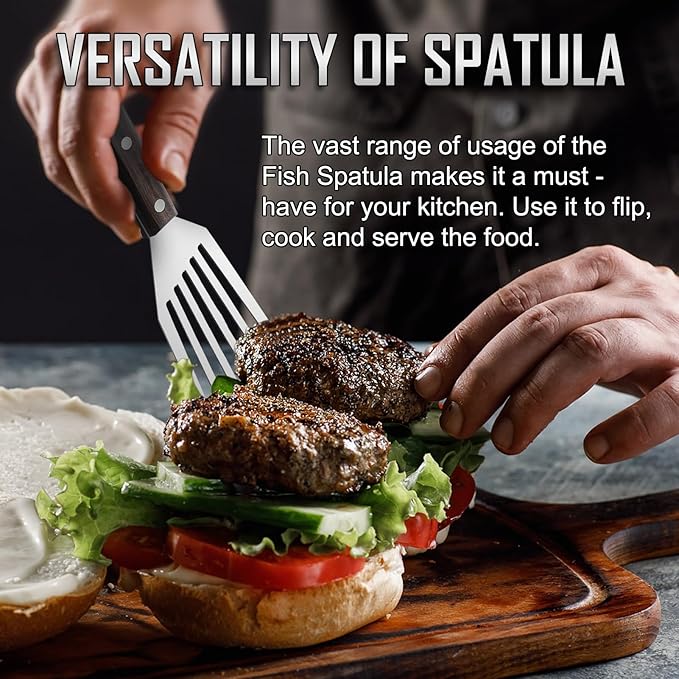 2 Pack Fish Spatula Stainless Steel，Flexible Metal Spatula Perfect for Flipping Eggs, Burgers and Baking, Durable Lightweight Kitchen Slotted Turner for Cooking & BBQ, Christmas gifts